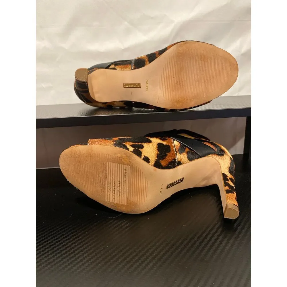 Louise et Cie Lo Lander 3 Leopard Bootie Calf Pony Hair‎ Fur Peep Heel Zip Gold
